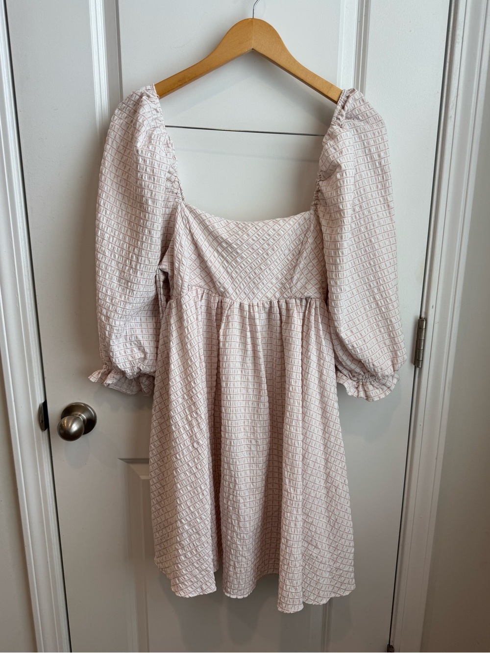 Storia Puff Sleeve Dress Pink & White Plaid Large Women’s Cottage Dress